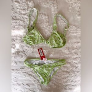 Xhilaration Green Floral 2 Piece Bathing Suit
